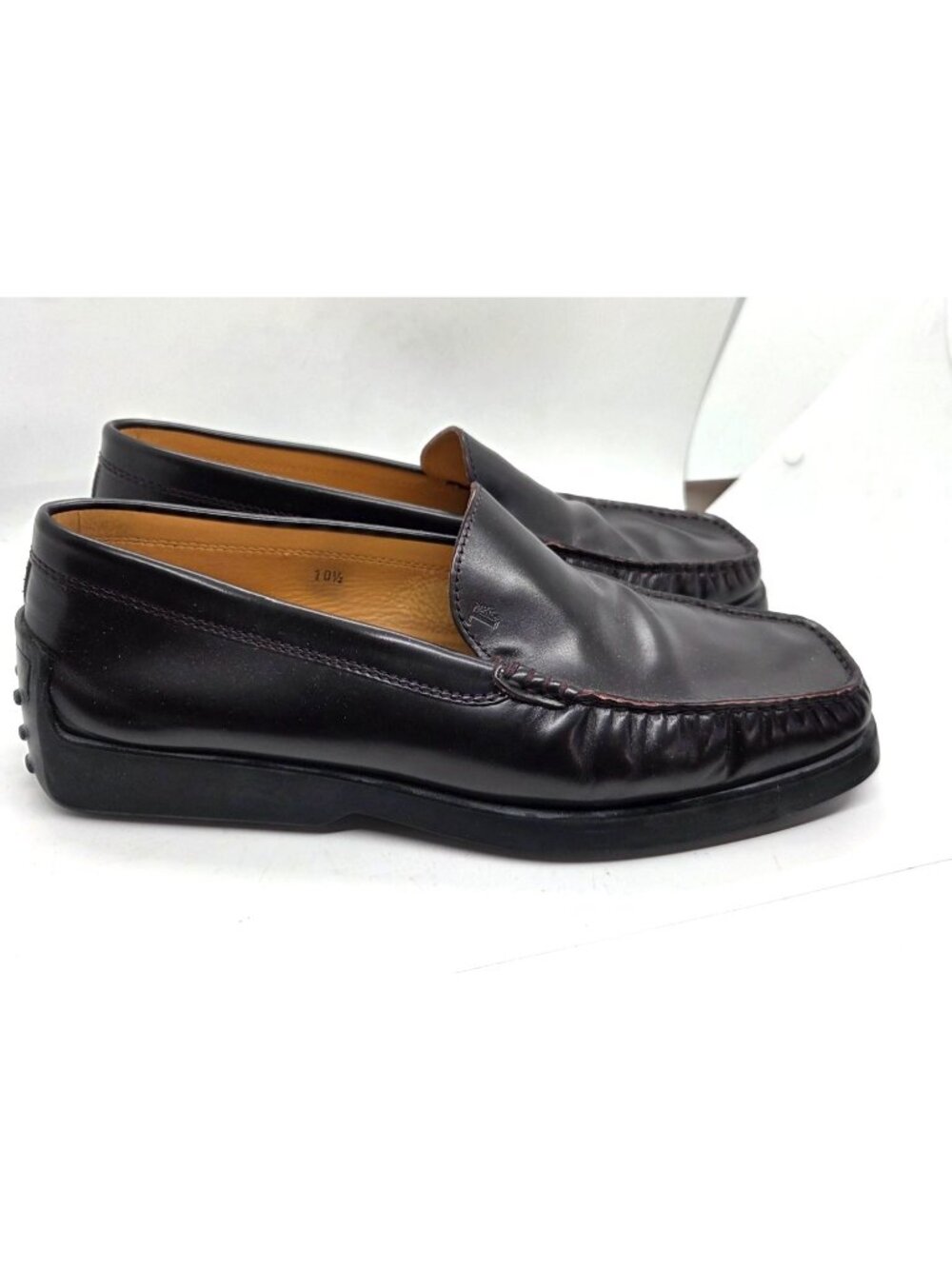 Tods Brown Leather Driving Loafers Mens 10.5 Rubber Sole No flaws comfort